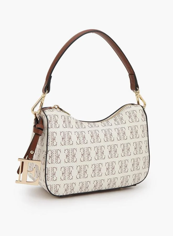 ELLE Monogram Print Shoulder Bag with Detachable Strap
