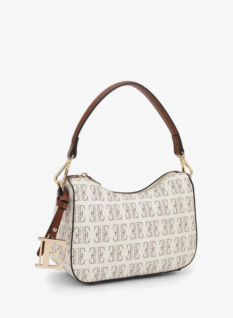 ELLE Monogram Print Shoulder Bag with Detachable Strap