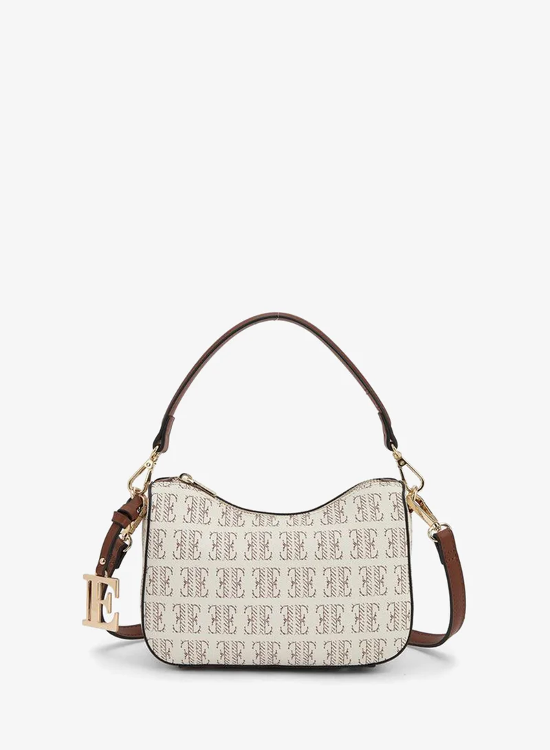 ELLE Monogram Print Shoulder Bag with Detachable Strap