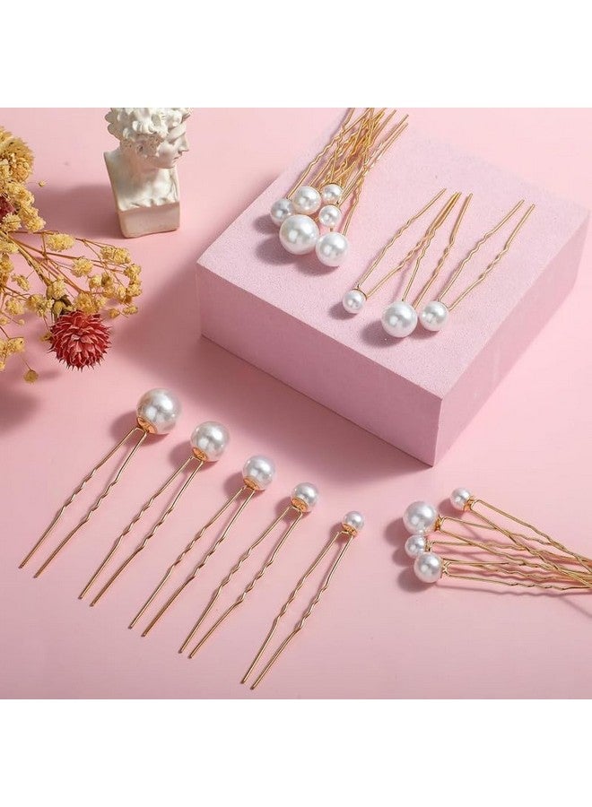 FAMEZA 18Pcs Premium Pearl Bobby Pins Bridal Wedding Hair Peals U Shaped Pearl Hair Pins Accessories for Brides Bridesmaids Women Girls(Gold) - Image 2