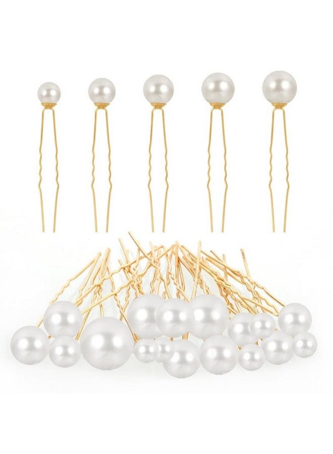 FAMEZA 18Pcs Premium Pearl Bobby Pins Bridal Wedding Hair Peals U Shaped Pearl Hair Pins Accessories for Brides Bridesmaids Women Girls(Gold) - Image 1