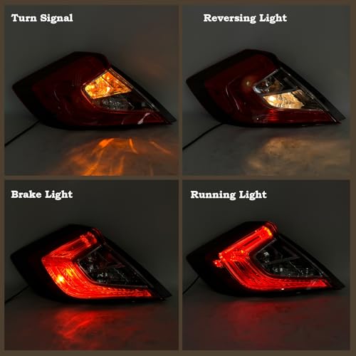 KAMDKI With Side Marker LH Outer Tail Light Fit for 2016 2017 2018 2019 2020 2021 Honda Civic 4-Door Sedan Rear Lamp With Bulbs Rear Lights Left Driver Side HO2804110 33550TBAA01 - Image 2