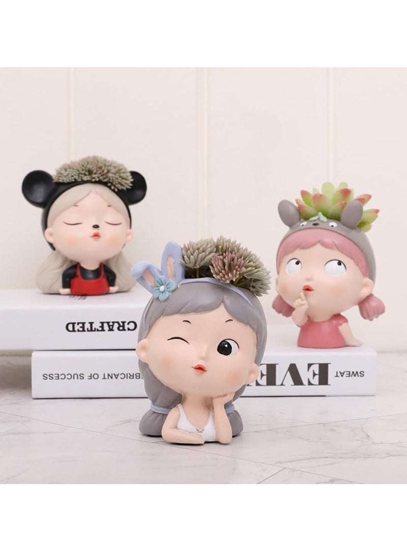 Generic Succulent Plant Pots, Cute Girl Succulent Plant Pots/Plant Pots/Flower Pots/Bonsai Pots, Suitable for Herbs, Succulents, Cactus/Moss Pen Holders, Suitable for Home Decoration DIY Micro Landscape (Funny Girl)  - Image 2