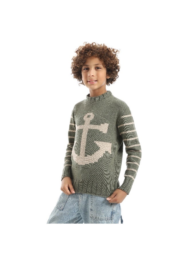 Caesar Boys Knit Pullover – Olive - Image 2
