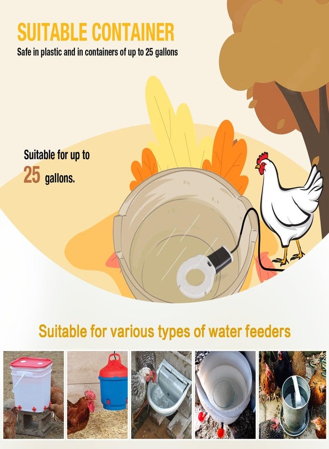 comincia Chicken Water Heater,Heated Chicken Waterer for Winter,Cast Aluminum Submergible De-Icer, Thermostatic Control Heater De-icer,Stock Tank Heater for Livestock Poultry (250Watt) - Image 3