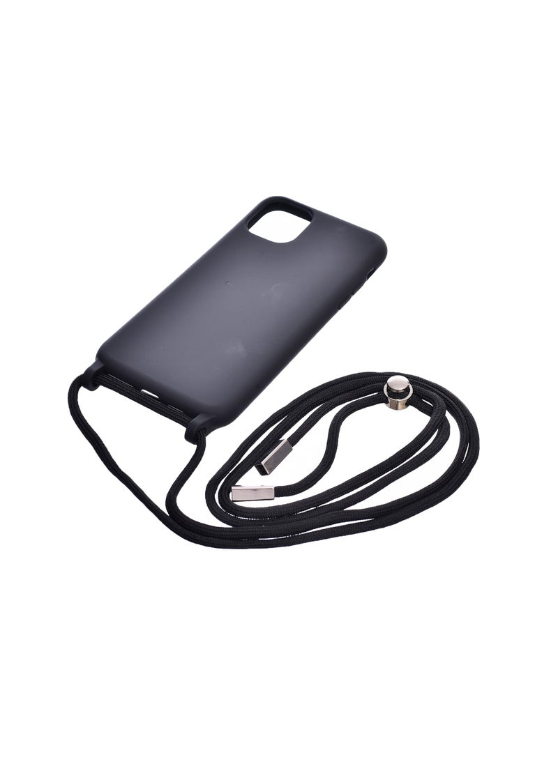 Generic - Silicone Back Phone Protection Cover With Fabric Strap And Safety Edges For Iphone 11 Pro Max - Black - Image 1