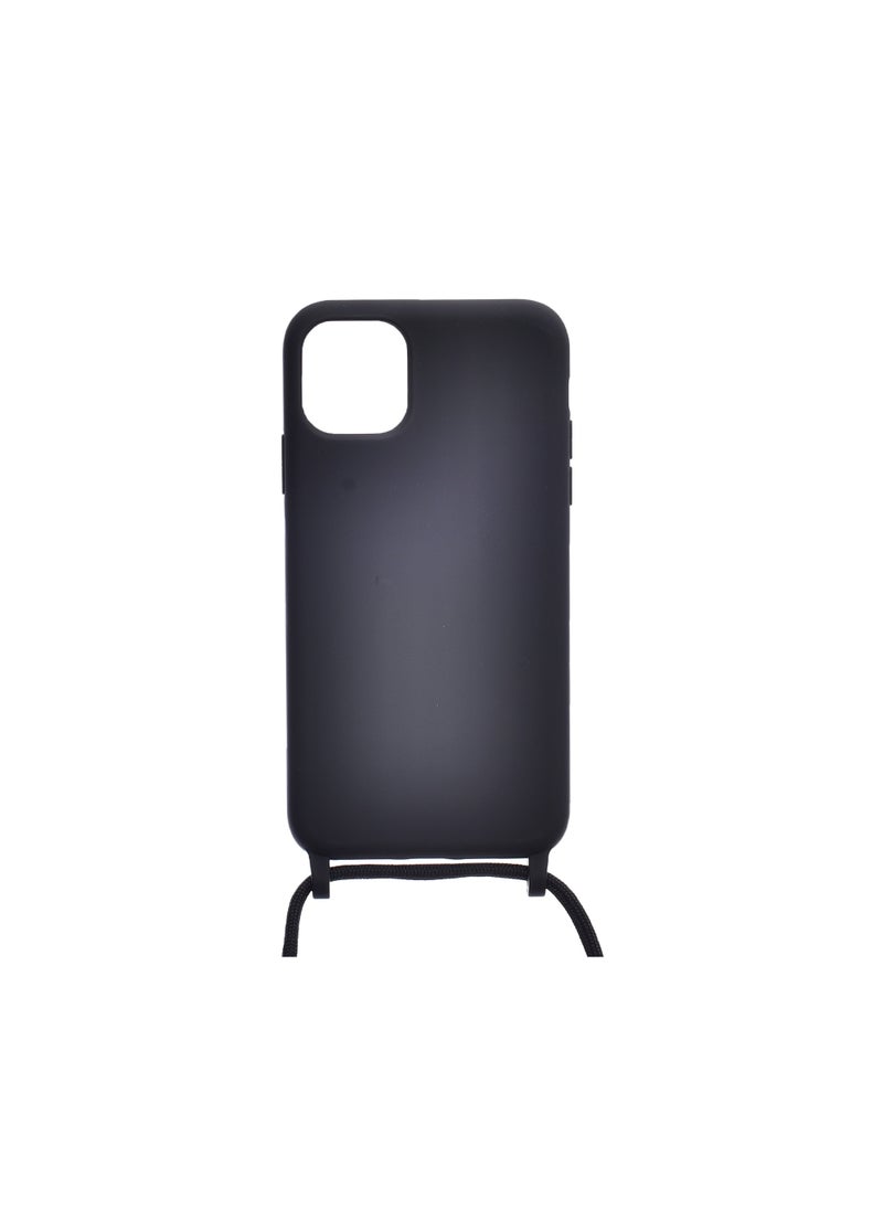 Generic - Silicone Back Phone Protection Cover With Fabric Strap And Safety Edges For Iphone 11 Pro Max - Black - Image 1