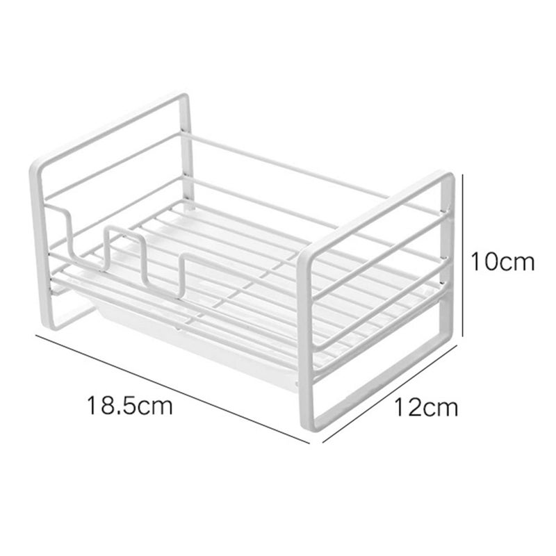 Compact White Iron Kitchen Sponge Soap Brush Drying Rack With Removable Tray 18 5x12x10cm - Image 4