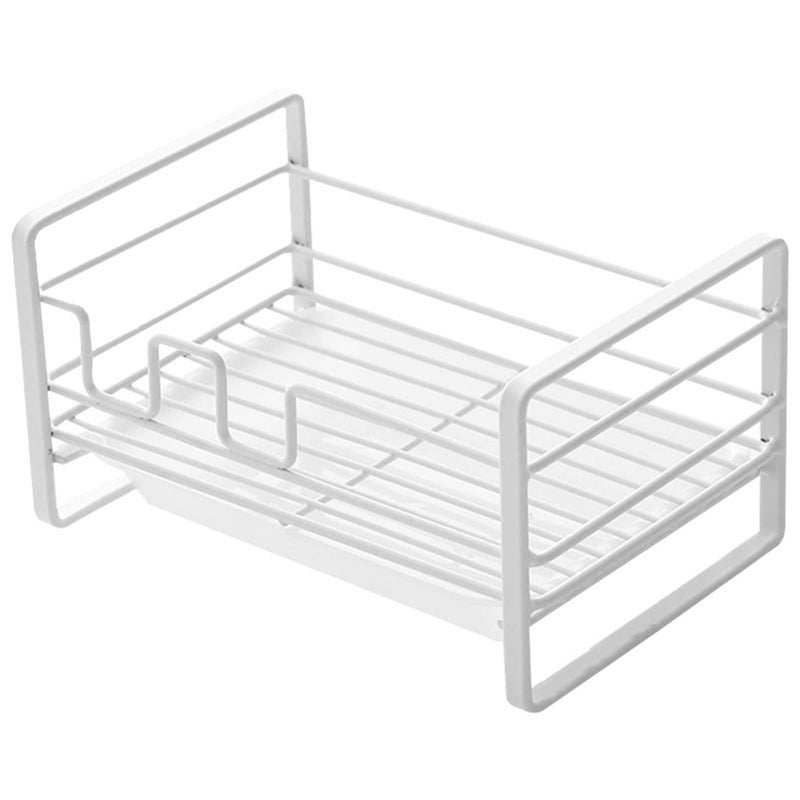 Compact White Iron Kitchen Sponge Soap Brush Drying Rack With Removable Tray 18 5x12x10cm - Image 2