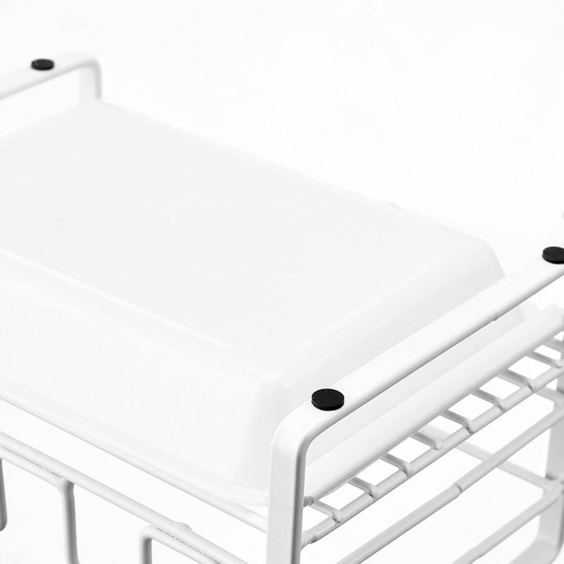 Compact White Iron Kitchen Sponge Soap Brush Drying Rack With Removable Tray 18 5x12x10cm - Image 5