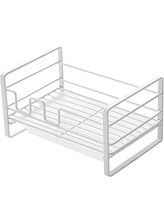Compact White Iron Kitchen Sponge Soap Brush Drying Rack With Removable Tray 18 5x12x10cm - Image 1