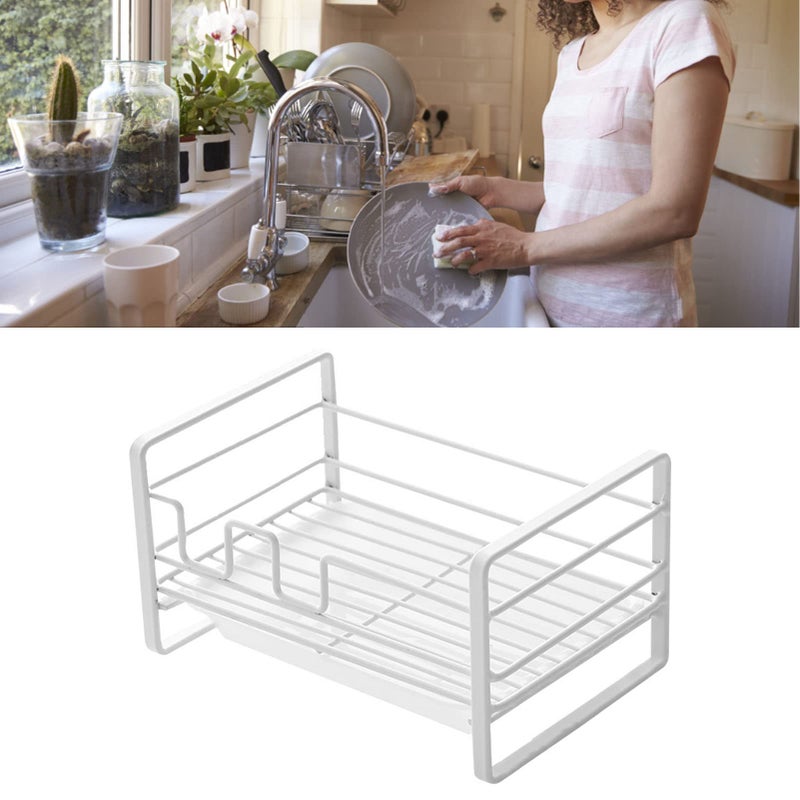 Compact White Iron Kitchen Sponge Soap Brush Drying Rack With Removable Tray 18 5x12x10cm - Image 3