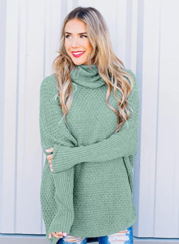 DOROSE Women Casual Sweaters Pullover Fall Turtleneck Oversized Knit Tunic Tops Sage Green - Image 3