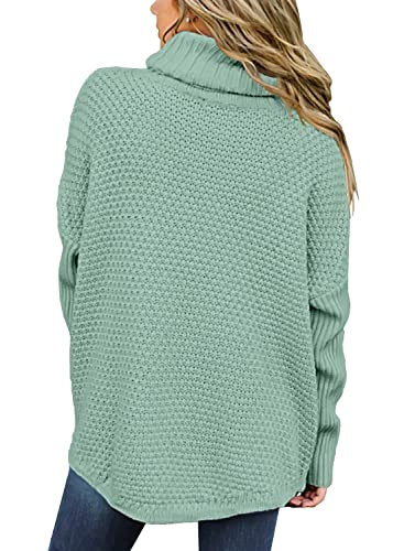 DOROSE Women Casual Sweaters Pullover Fall Turtleneck Oversized Knit Tunic Tops Sage Green - Image 4