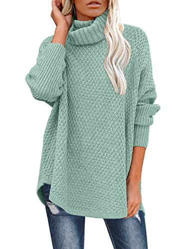 DOROSE Women Casual Sweaters Pullover Fall Turtleneck Oversized Knit Tunic Tops Sage Green - Image 1