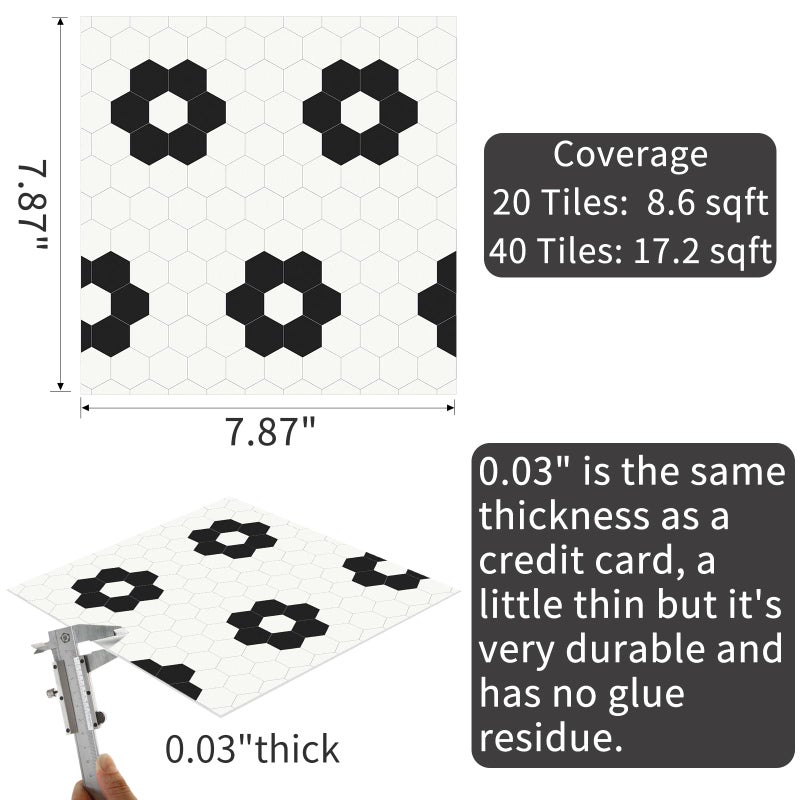 MORCART Peel and Stick Floor Tile, Vinyl Flooring Waterproof, DIY Flooring for Bathroom, Kitchen, Fireplace, Pet House, Stairs, Bedrooms, Wall(20PCS,7.87" x 7.87",White) - Image 2