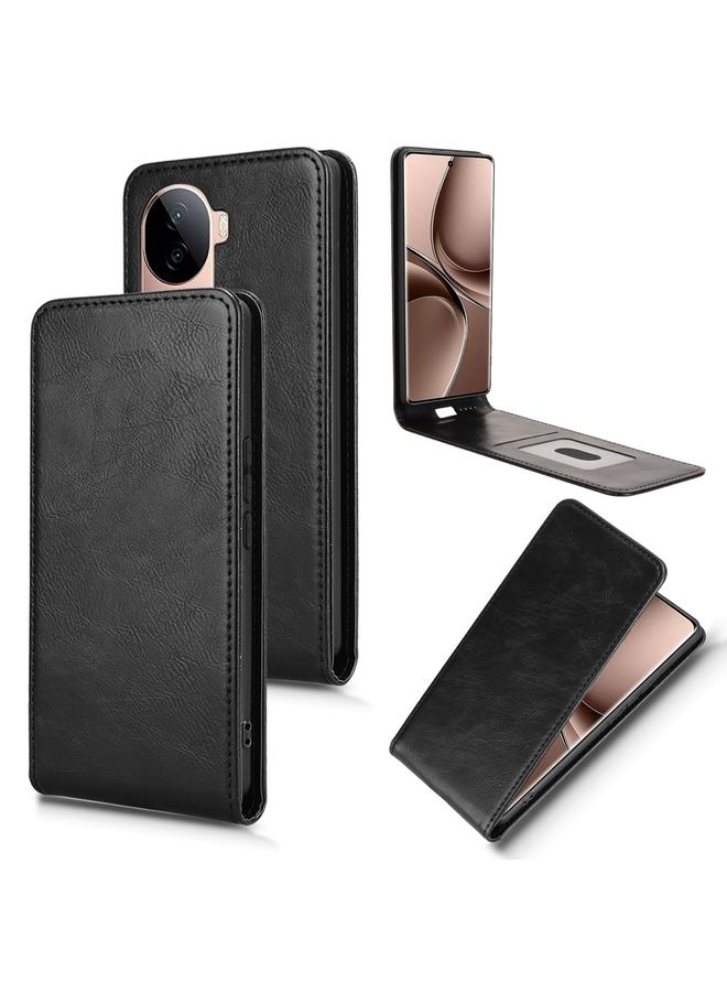جراب هاتف جلدي مغناطيسي عمودي لهاتف vivo V40e / iQOO Z9s 5G (أسود)