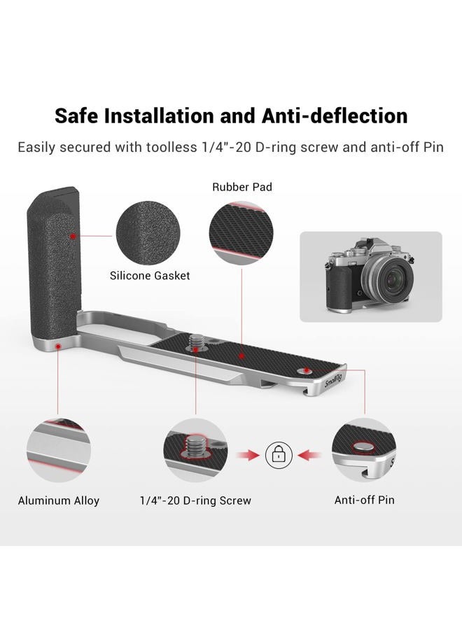 SmallRig Z fc Handgrip L-Shape Grip Holder for Nikon Z fc Camera, Retro-Style Side Handle with 1/4"-20 Threaded Hole, Cold Shoe, Quick Release Plate for Arca, Lightweight and Comfort (Sliver) - 3480 - Image 3