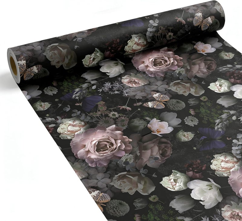 Black Floral Self Adhesive Wallpaper - Waterproof Vinyl Wrap for Home Decor - Image 1