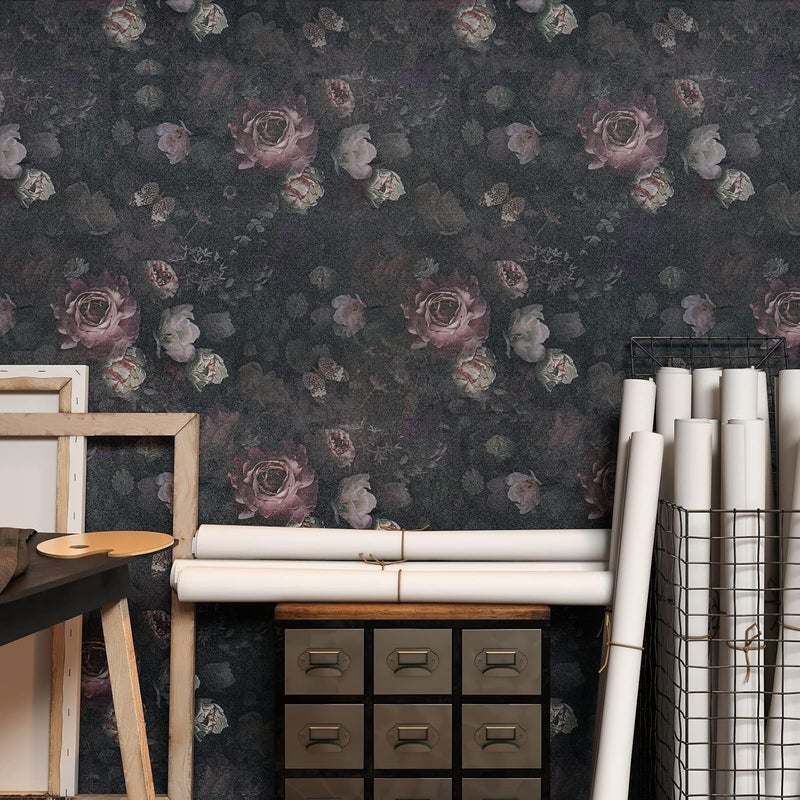 Black Floral Self Adhesive Wallpaper - Waterproof Vinyl Wrap for Home Decor - Image 4