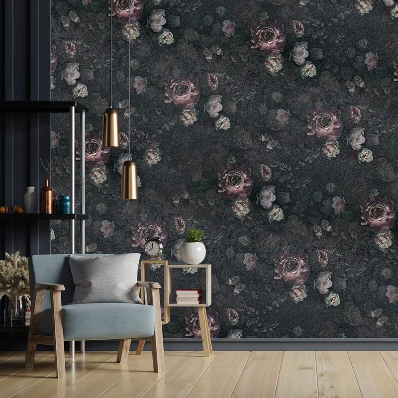 Black Floral Self Adhesive Wallpaper - Waterproof Vinyl Wrap for Home Decor - Image 2