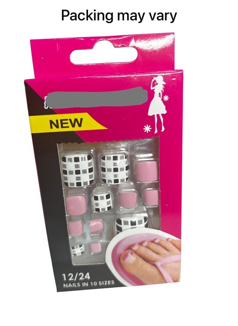 Generic Pack of 12 Fake Toenails - Unique Design Double Sided Adhesive 