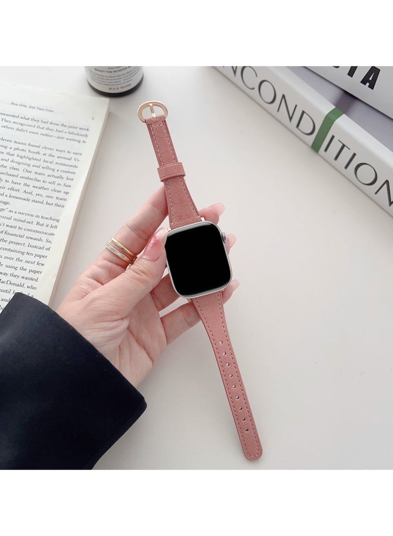 Leather Strap for Apple Watches, Compatible with Apple Watch Band 42mm 44mm 45mm 46mm 49mm Women, Top Grain Genuine Leather Strap Thin Watch Wristband for iWatch Series10 9 8 7 6 5 4 3 2 1 SE Ultra 2 ,Pink - Image 3