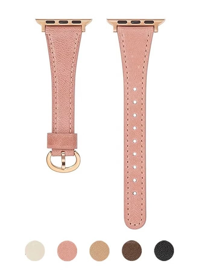 Leather Strap for Apple Watches, Compatible with Apple Watch Band 42mm 44mm 45mm 46mm 49mm Women, Top Grain Genuine Leather Strap Thin Watch Wristband for iWatch Series10 9 8 7 6 5 4 3 2 1 SE Ultra 2 ,Pink - Image 1