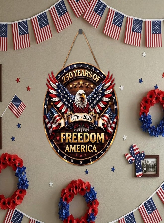 Apear1 250th Anniversary USA Merchandise 4th of July Door Sign American Eagle Door Wreath Patriotic Independence Day Door Hanger for Front Door Wooden Wall Decor Hanging Sign for Home Porch Outdoor (250th Anniversary) - Image 4