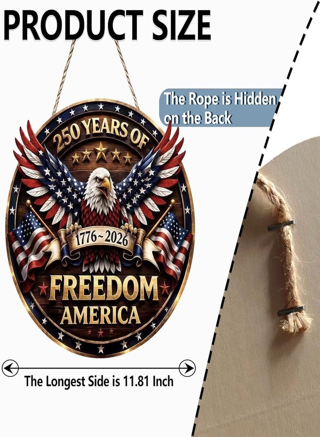 Apear1 250th Anniversary USA Merchandise 4th of July Door Sign American Eagle Door Wreath Patriotic Independence Day Door Hanger for Front Door Wooden Wall Decor Hanging Sign for Home Porch Outdoor (250th Anniversary) - Image 2