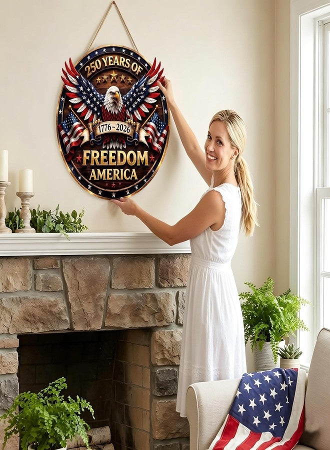 Apear1 250th Anniversary USA Merchandise 4th of July Door Sign American Eagle Door Wreath Patriotic Independence Day Door Hanger for Front Door Wooden Wall Decor Hanging Sign for Home Porch Outdoor (250th Anniversary) - Image 3