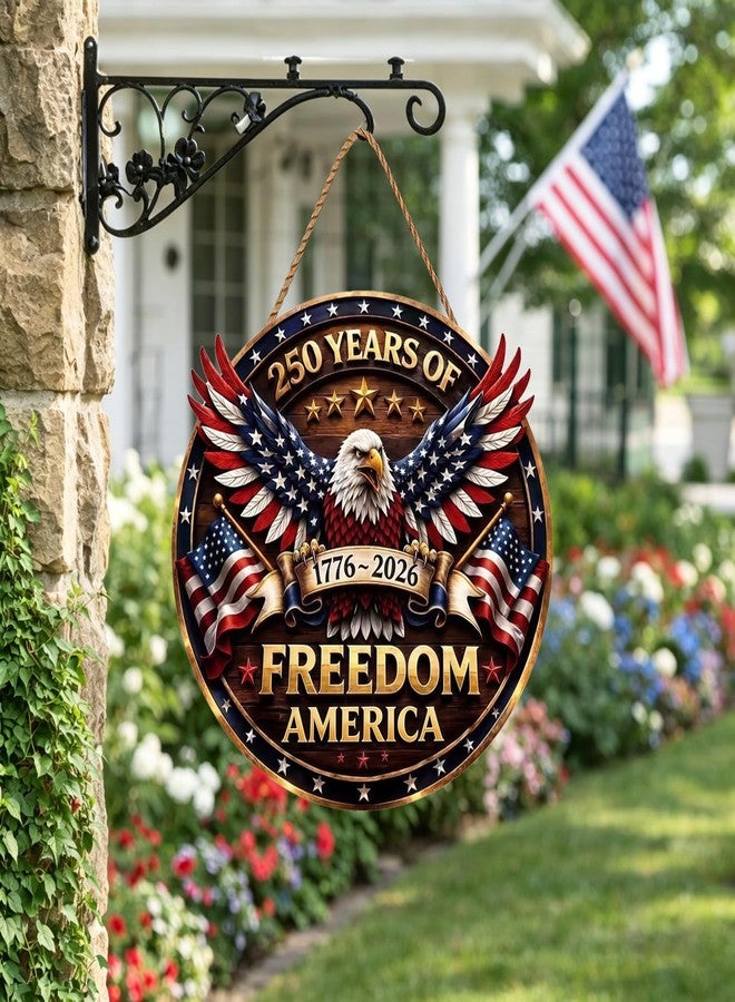 Apear1 250th Anniversary USA Merchandise 4th of July Door Sign American Eagle Door Wreath Patriotic Independence Day Door Hanger for Front Door Wooden Wall Decor Hanging Sign for Home Porch Outdoor (250th Anniversary) - Image 5