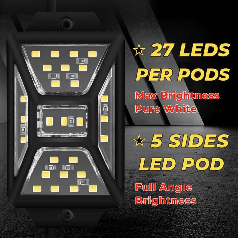 Auto Buero 8 Pods Pure White Rock Lights with 2 Pack Connectors Extension Wires,Waterproof Rock Lights Compatible with Trucks Jeep UTV SUV ATV Boat Golf Cart, Mess Free Two-Path Wiring Underglow Kits - Image 2
