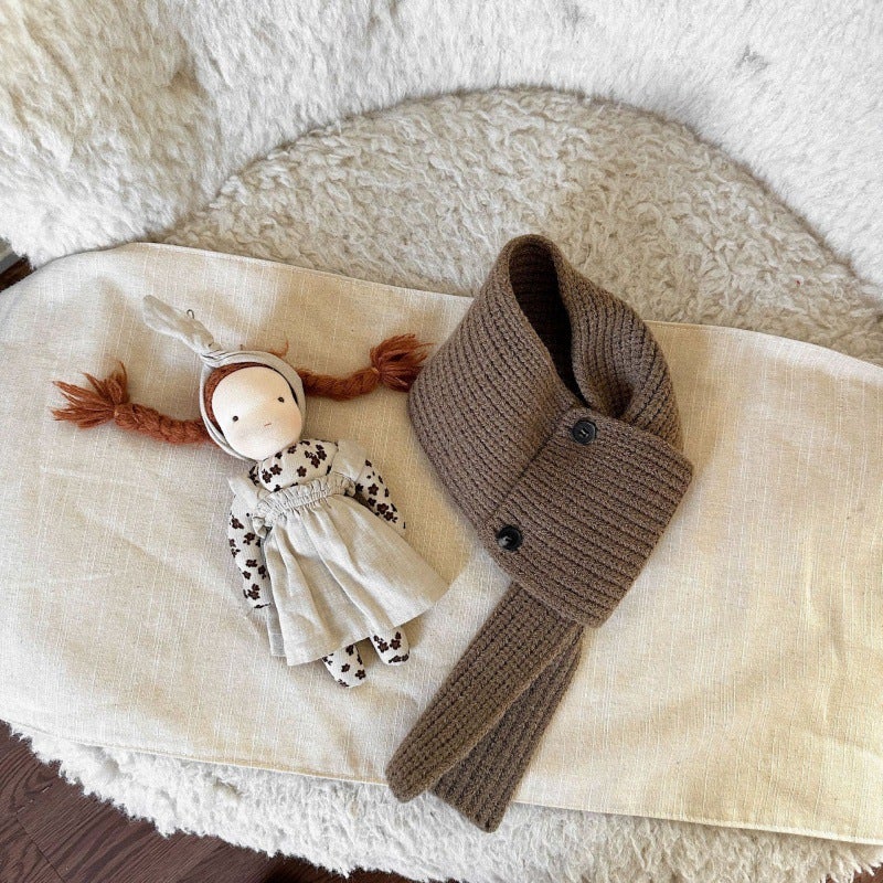 New Korean Style Kidsrens Scarf Autumn and Winter Style Versatile Male and Female Baby Scarf Button Korean Style Cross Pullover Scarf Khaki  - Image 1