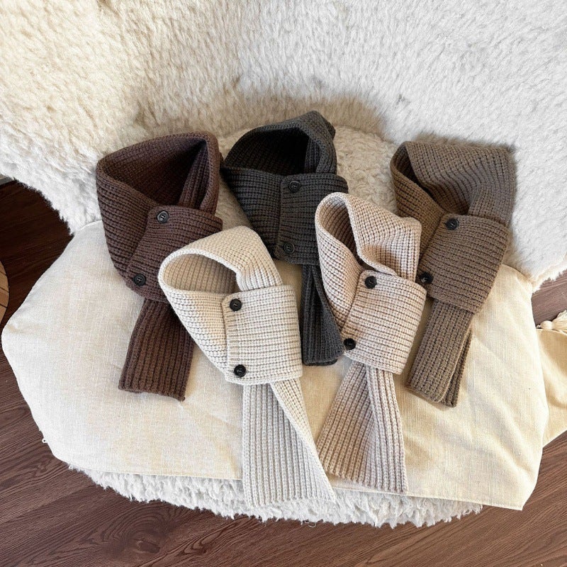 New Korean Style Kidsrens Scarf Autumn and Winter Style Versatile Male and Female Baby Scarf Button Korean Style Cross Pullover Scarf Khaki  - Image 3