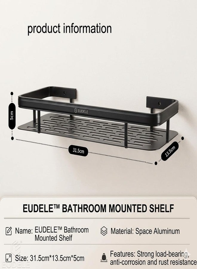EUDELE Aluminium Pack of 2, Self Adhesive Bathroom Shelf for Wall Shelf Organizer Wall Mounted Bathroom Shelves Rack Holder Stand for Bathroom Accessories Organiser Without Drill Black - Image 2