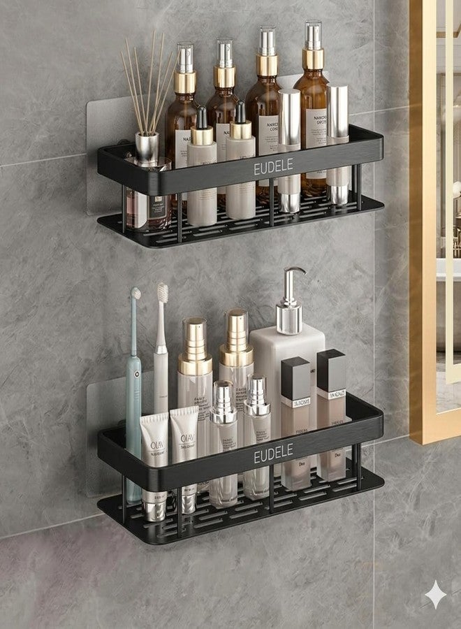 EUDELE Aluminium Pack of 2, Self Adhesive Bathroom Shelf for Wall Shelf Organizer Wall Mounted Bathroom Shelves Rack Holder Stand for Bathroom Accessories Organiser Without Drill Black - Image 4