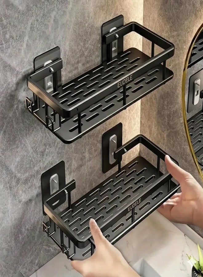 EUDELE Aluminium Pack of 2, Self Adhesive Bathroom Shelf for Wall Shelf Organizer Wall Mounted Bathroom Shelves Rack Holder Stand for Bathroom Accessories Organiser Without Drill Black - Image 3