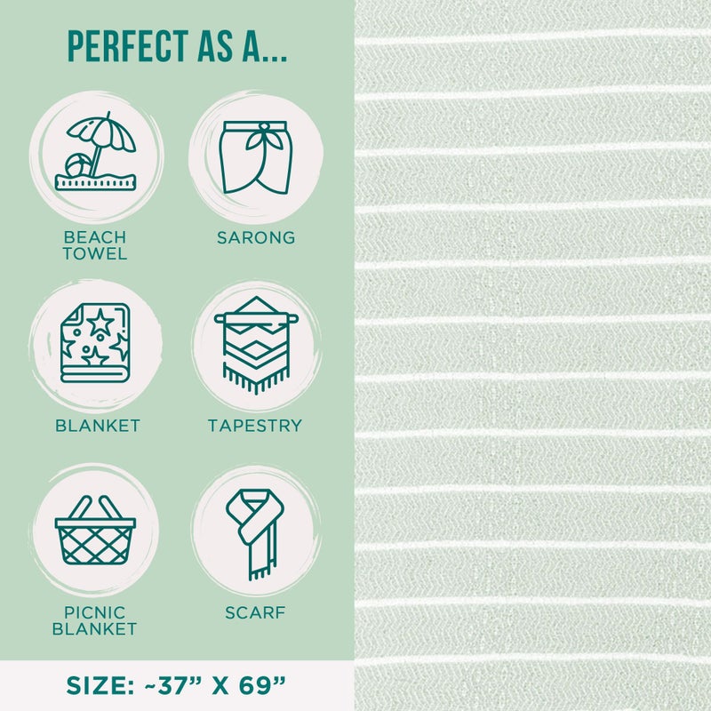 Sand Cloud Turkish Beach Towel - Sand Proof - 100% Certified Organic Turkish Towel - Quick Dry Towel for Beach, Picnic, Blanket or Bath Towel - As Seen on Shark Tank - Gocek (Sage Green) - Image 3
