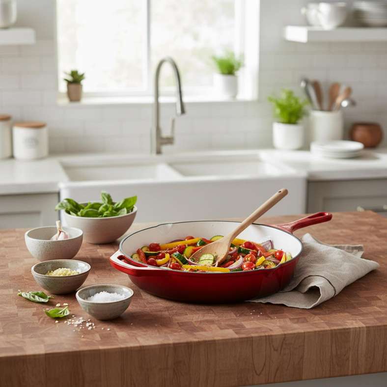 Pan Home Glazura Enameled Cast Iron Fry Pan 46x30x5.5cm - Ombre Red - 201AIC9901500 - Image 2