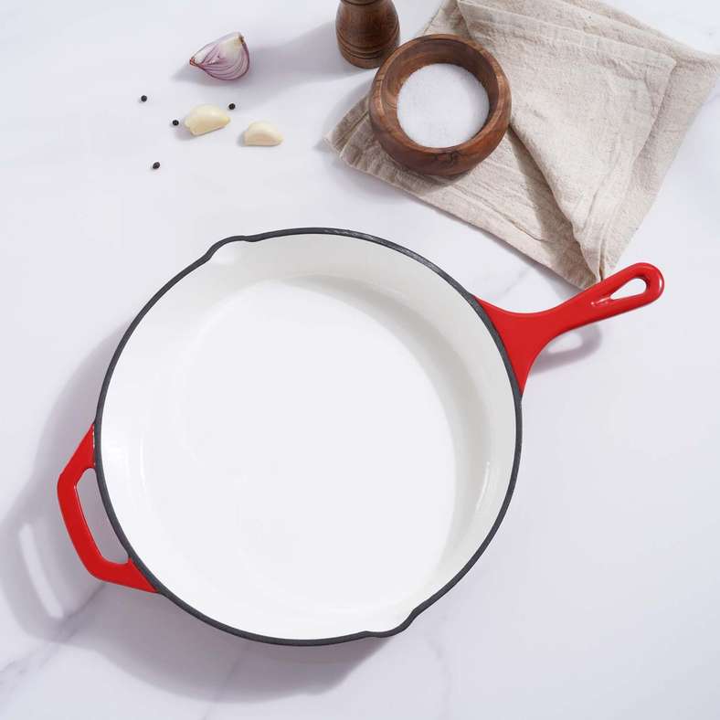 Pan Home Glazura Enameled Cast Iron Fry Pan 46x30x5.5cm - Ombre Red - 201AIC9901500 - Image 3