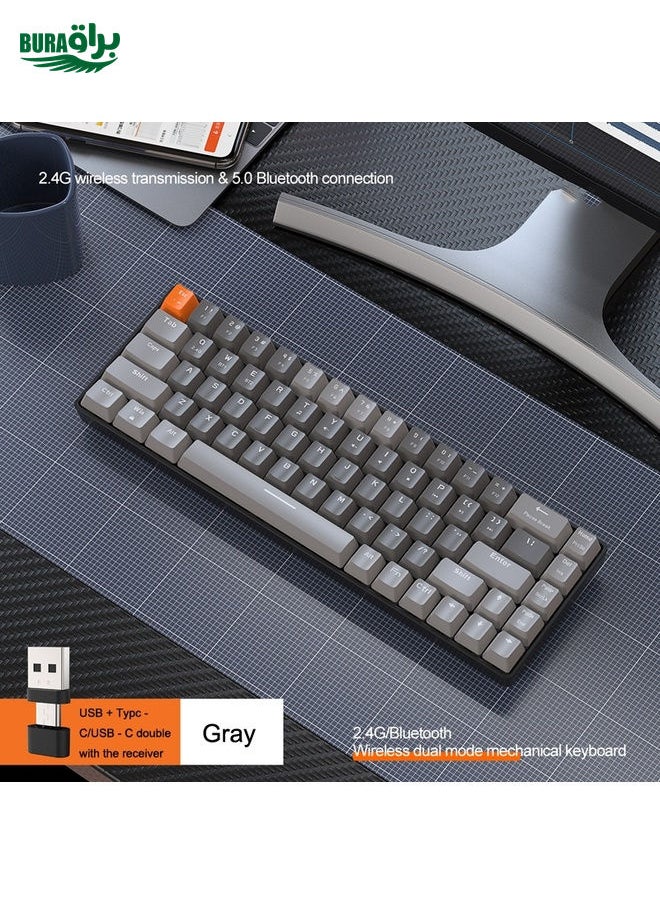 ZIYOU LANG K68 68 Keys Bluetooth Wireless Dual Model Mechanical Keyboard, Style: Green Shaft Version (Gray)