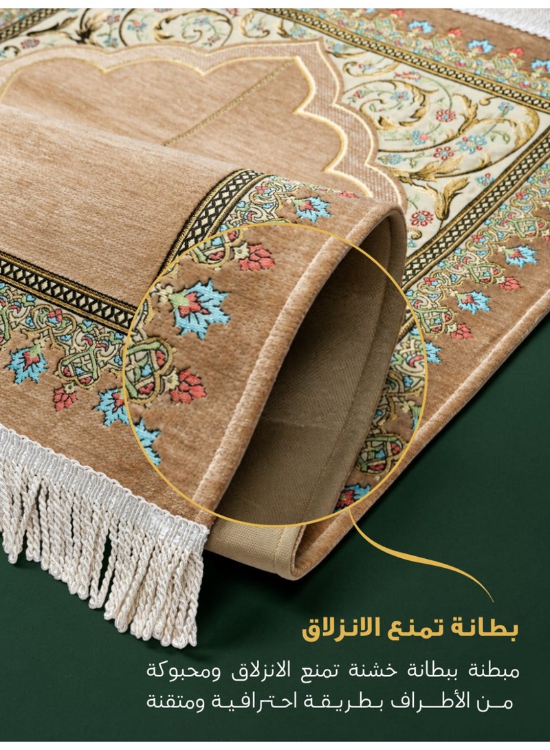 الفاتح سجادة صلاة شانيل تركية فاخرة مبطنة بالإسفنج الحراري بتصميم إسلامي حصري مميز مقاس 120×70 سم - Image 5