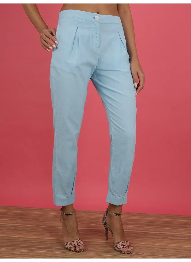 مرفوعة Dress Blue Women Tapered Casual Solid Ankle Pleated Pants