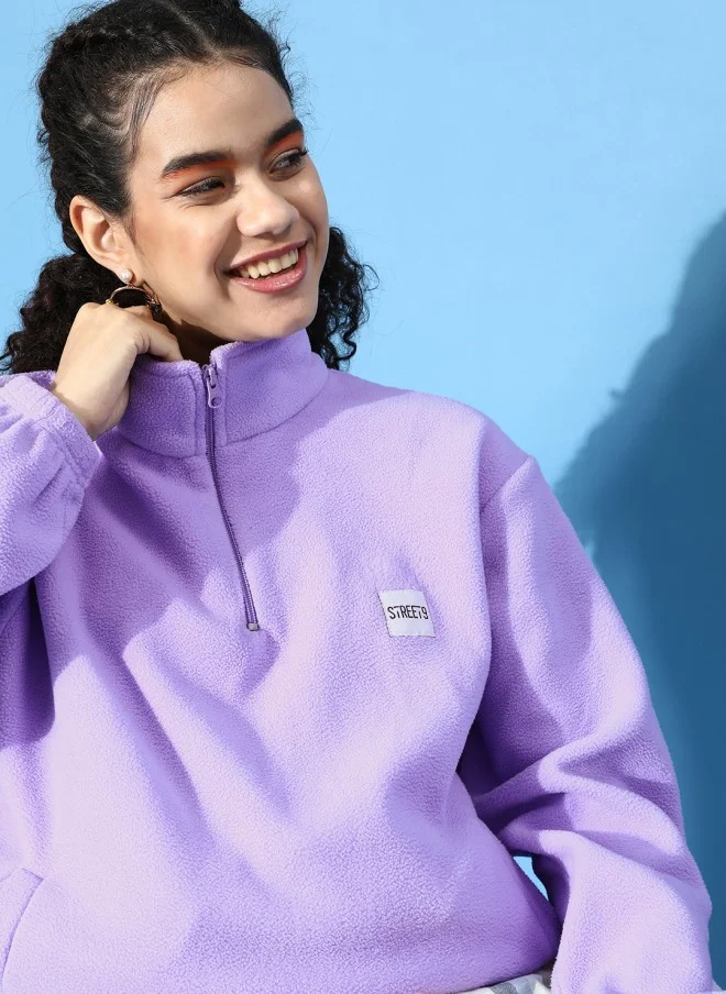 STREET 9 Elegant Lavender Solid Sweatshirt for Women