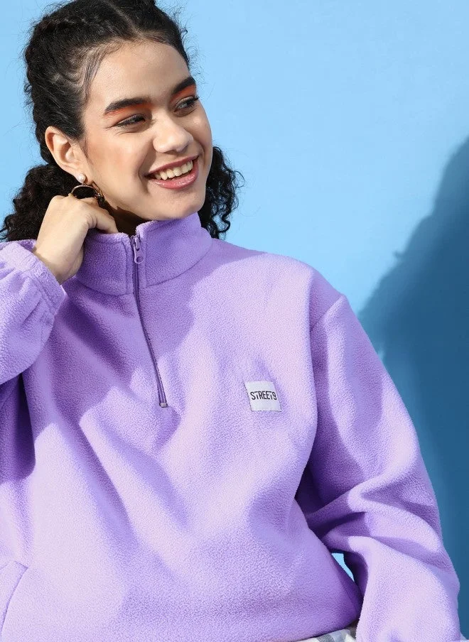 Elegant Lavender Solid Sweatshirt for Women