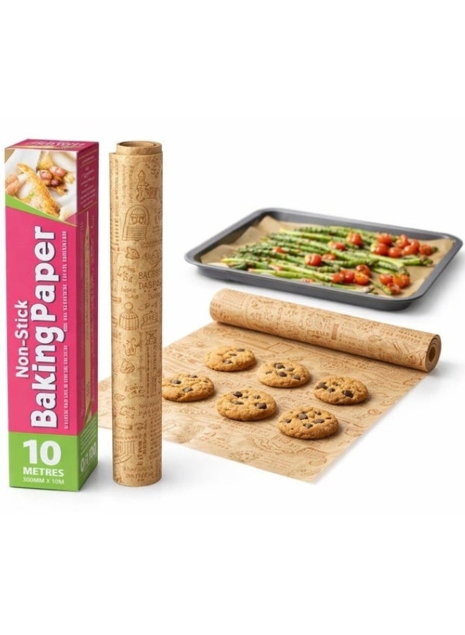 FALMER Non-Stick Baking Paper Roll 10m x 30cm – Heat Resistant Parchment Paper for Oven, Greaseproof & Oil-Free Cooking, Perfect for Cookies, Cakes & Pastries, Easy Release & Easy Cleanup - Brown - Image 1