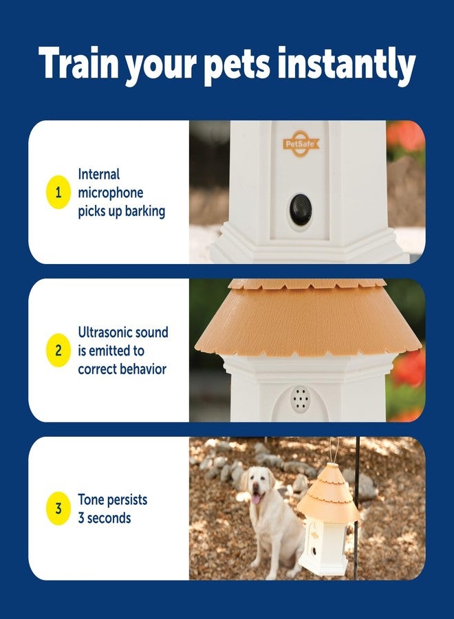 بيت سيف جهاز PetSafe Deluxe للتحكم في نباح الكلاب بالموجات فوق الصوتية للاستخدام الخارجي - رادع ممتاز لمنع النباح لجميع أحجام الكلاب - يغطي مساحة تصل إلى ربع فدان (50 قدمًا) - مقاوم للعوامل الجوية - مؤقت للتشغيل المجدول - تصميم على شكل بيت طيور - Image 4