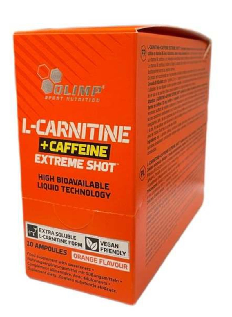 أولمب سبورت نيوتريشن إل-كارنيتين + كافيين إكستريم شوت برتقال 25 مل، عبوة من 10 قطع، مشروب خالي من السكر لدعم الطاقة والتمثيل الغذائي مع فيتامين ب6 - Image 3