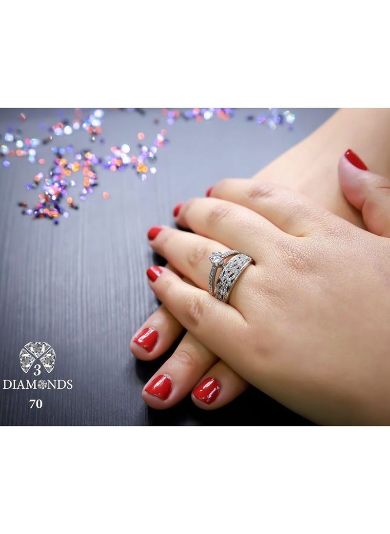 3Diamonds - 3Diamonds Wedding Twins Ring For Women Platinum Plated - Image 1